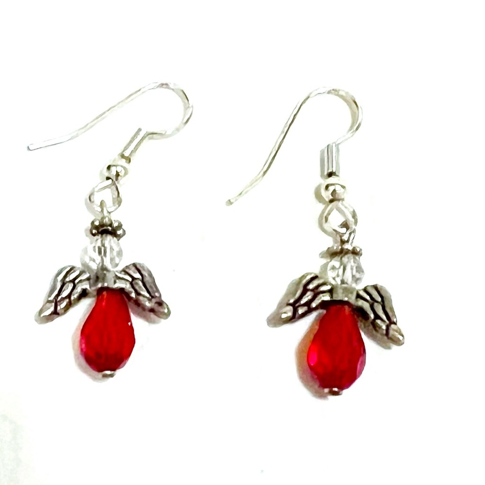 Angel Earrings,Red Crystal Angels, Guardian Angels, Crystal Earrings
